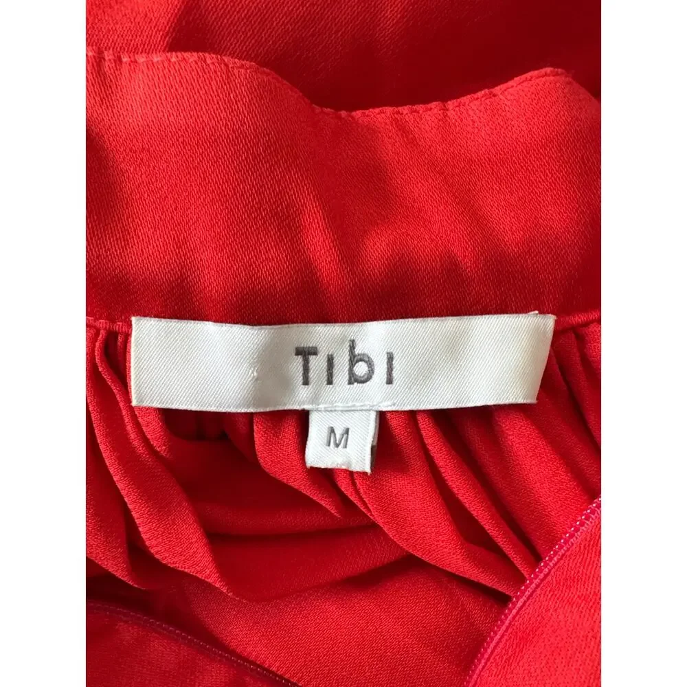 TIBI Red Gathered Adjustable Wasit crepe midi dress Red Medium